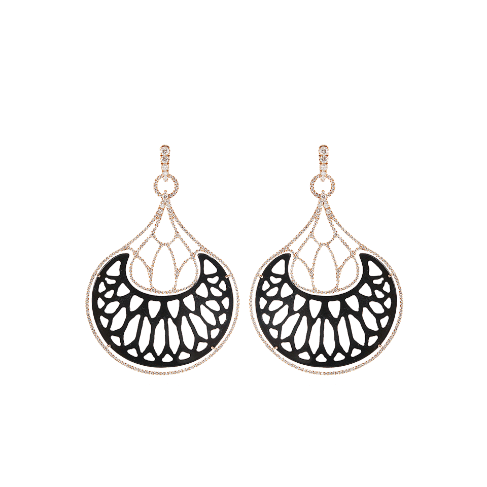 INBAR-Onyx and Diamond Hand-Carved Earrings-ROSE GLD