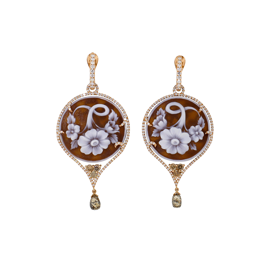INBAR-Carved Brown Cameo Earrings-ROSE GOLD