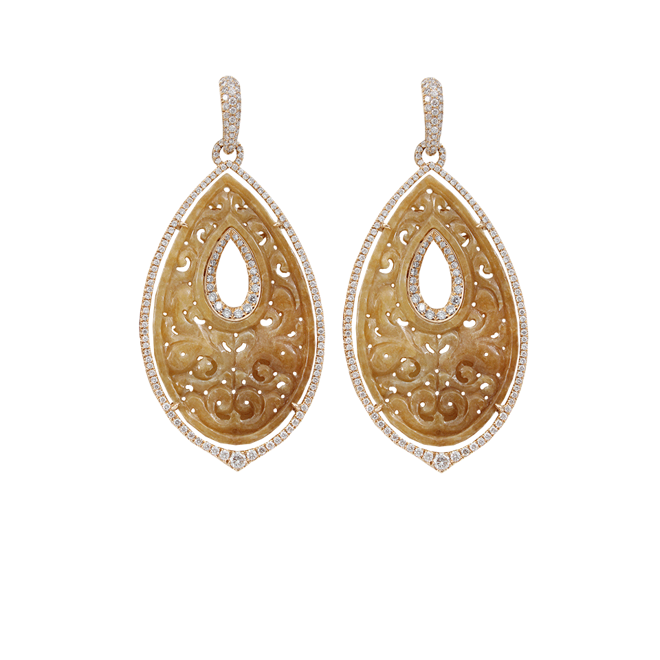 INBAR-Carved Brown Jade Earrings-ROSE GOLD