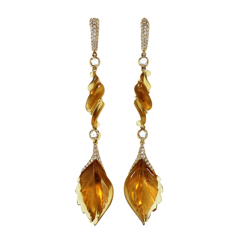 INBAR-Carved Citrine Drop Earrings-ROSE GOLD