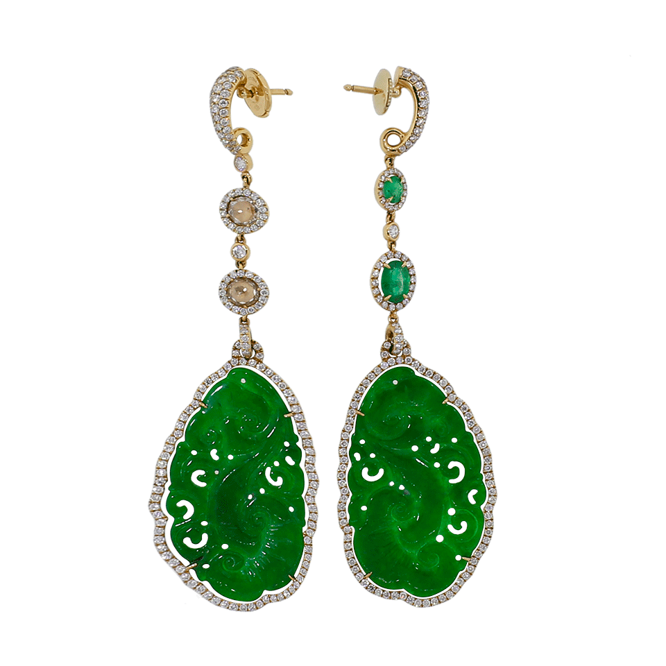 INBAR-Carved Green Jade Earrings-ROSE GOLD