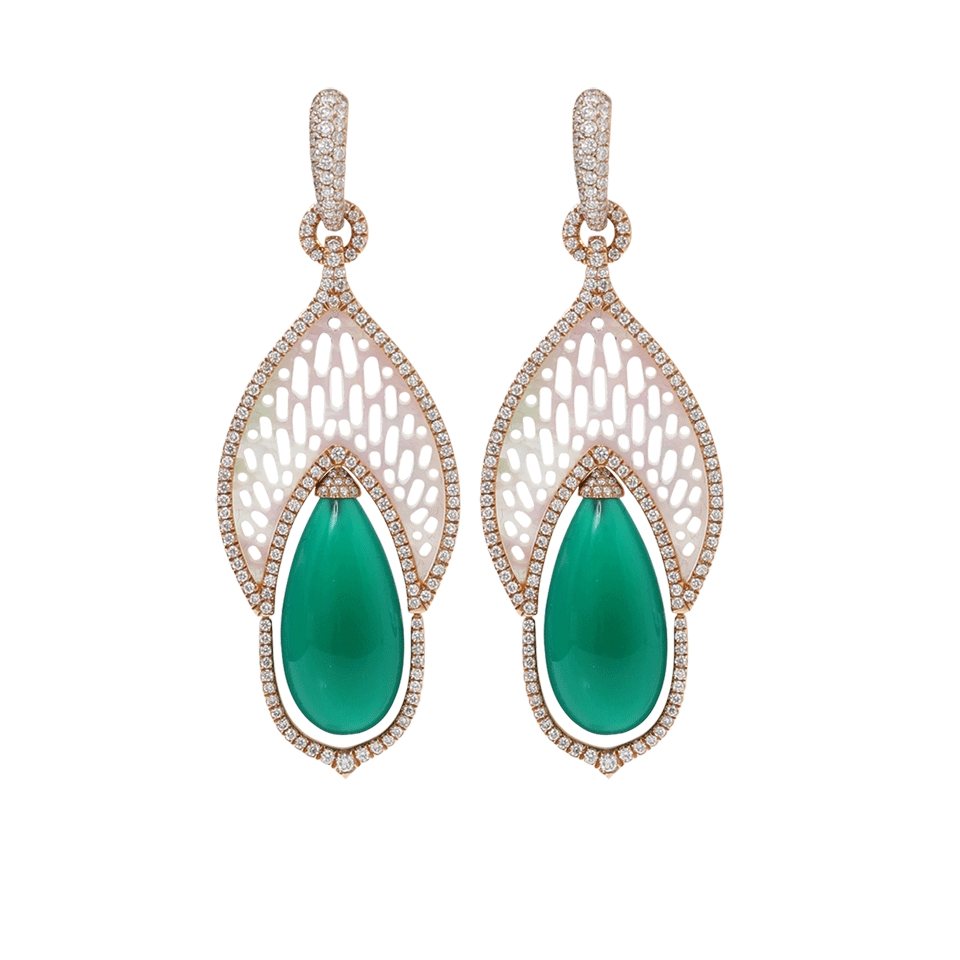 INBAR-Carved Mother Of Pearl And Green Agate Earrings-ROSE GOLD