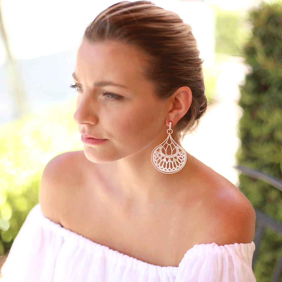 INBAR-Mother Of Pearl Fan Earrings-ROSE GOLD