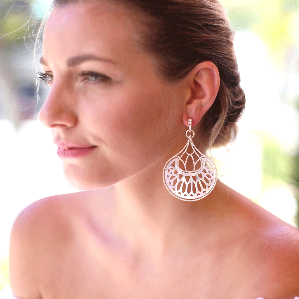 INBAR-Mother Of Pearl Fan Earrings-ROSE GOLD
