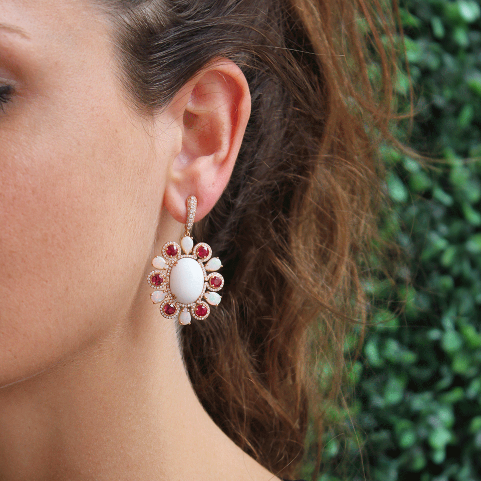 INBAR-Opal And Rubellite Flower Drop Earrings-ROSE GOLD