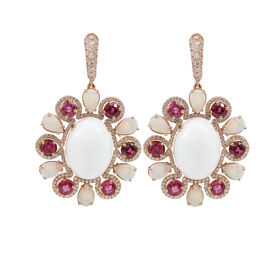 INBAR-Opal And Rubellite Flower Drop Earrings-ROSE GOLD