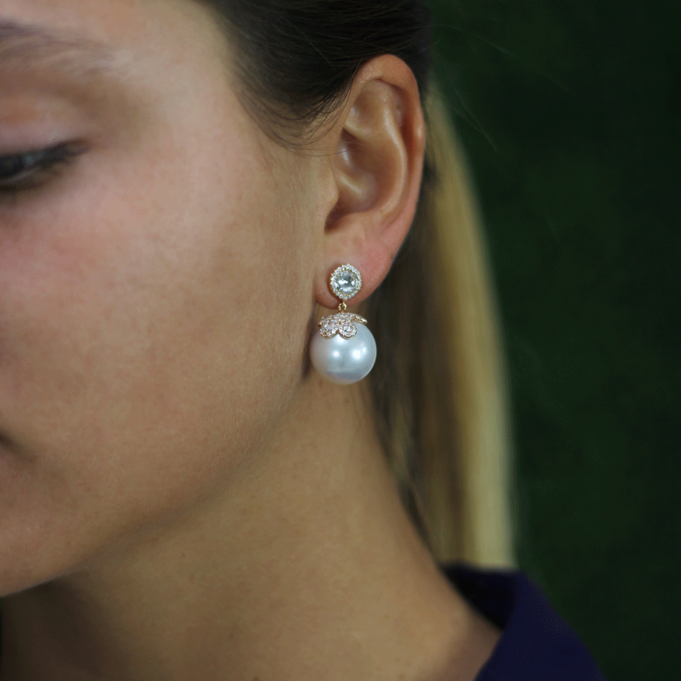 INBAR-Pearl And Diamond Drop Earrings-ROSE GOLD