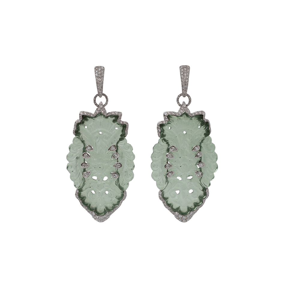 INBAR-Carved Serpentine And Diamond Earrings-WHITE GOLD