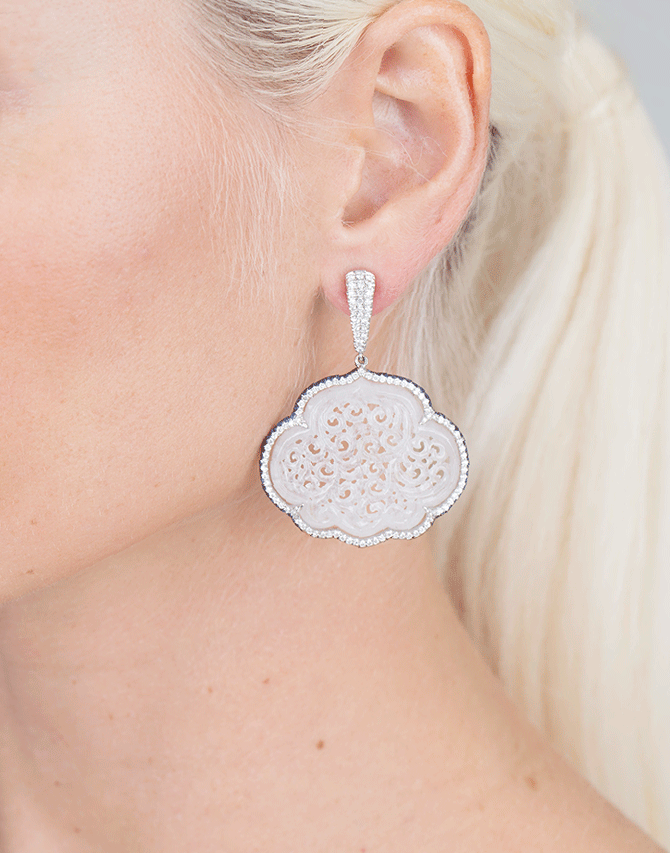 INBAR-Carved White Jade Cloud Earrings-WHITE GOLD