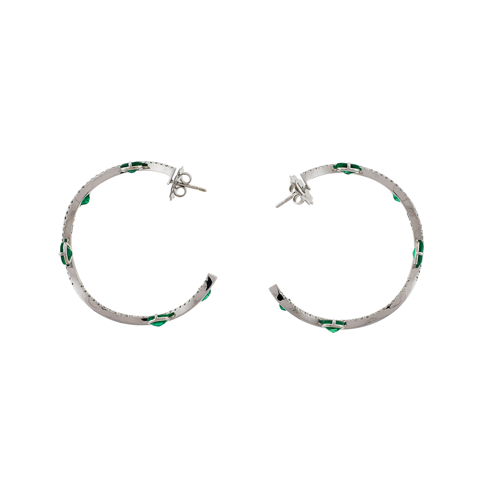 INBAR-Emerald Gypsy Hoop Earrings-WHITE GOLD