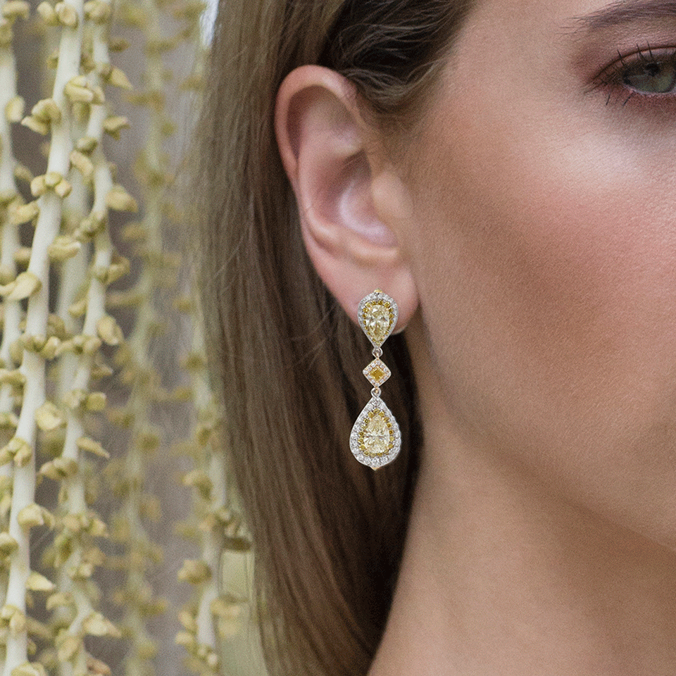 INBAR-Fancy Yellow Diamond Earrings-WHITE GOLD