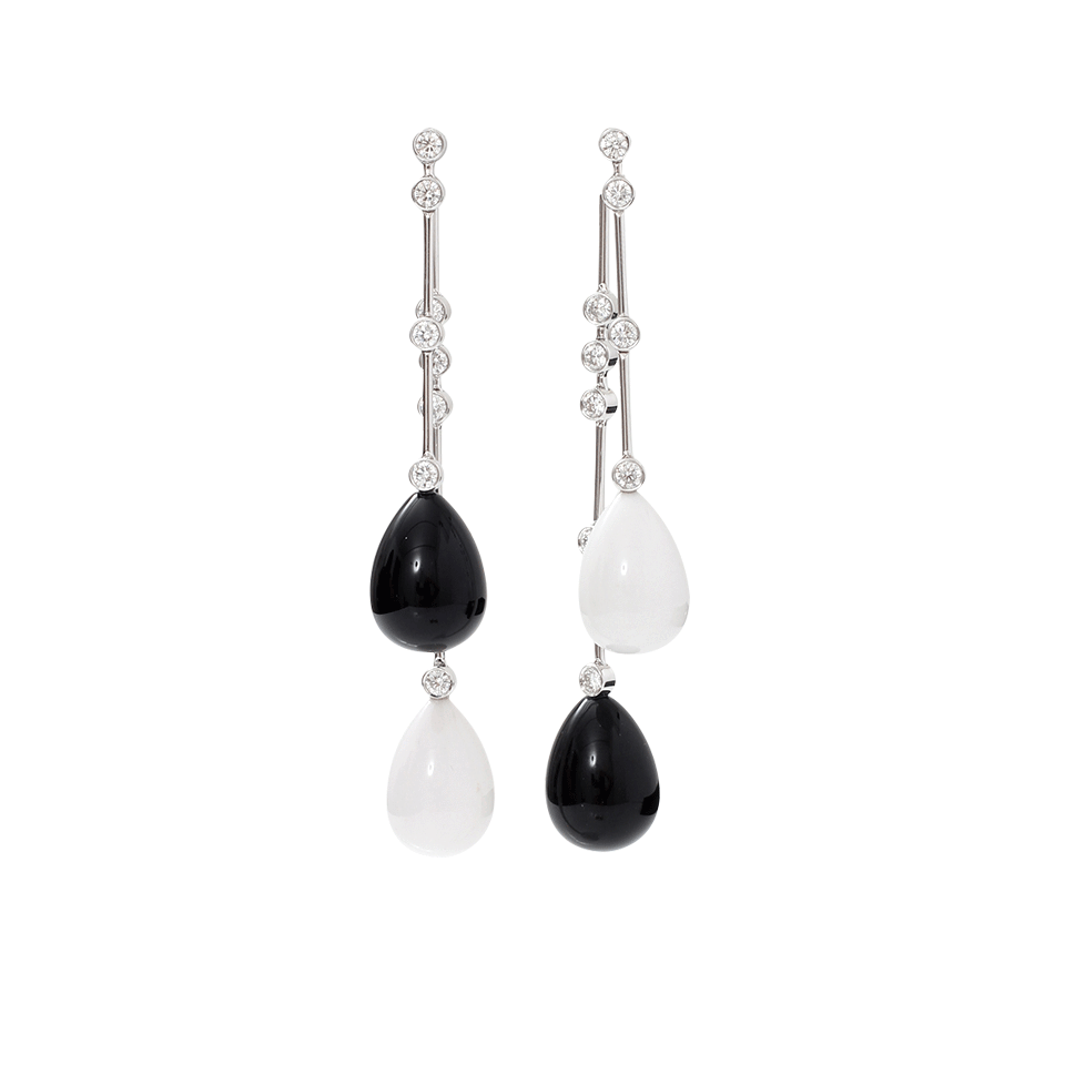 INBAR-Onyx Dangle Earrings-WHITE GOLD