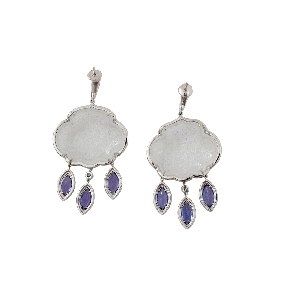 INBAR-Rain Cloud Tanzanite And Agate Earrings-WHITE GOLD