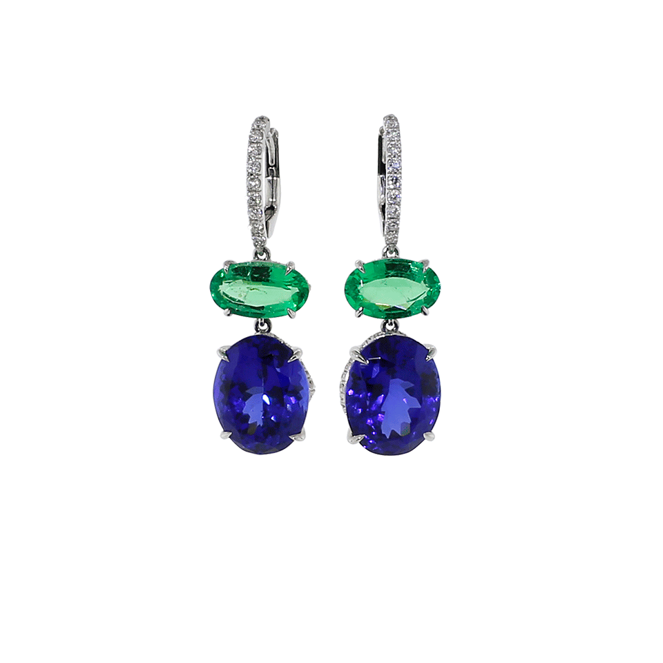 INBAR-Tanzanite And Emerald Earrings-WHITE GOLD