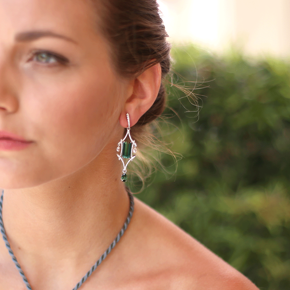 INBAR-Tourmaline And Diamond Earrings-WHITE GOLD