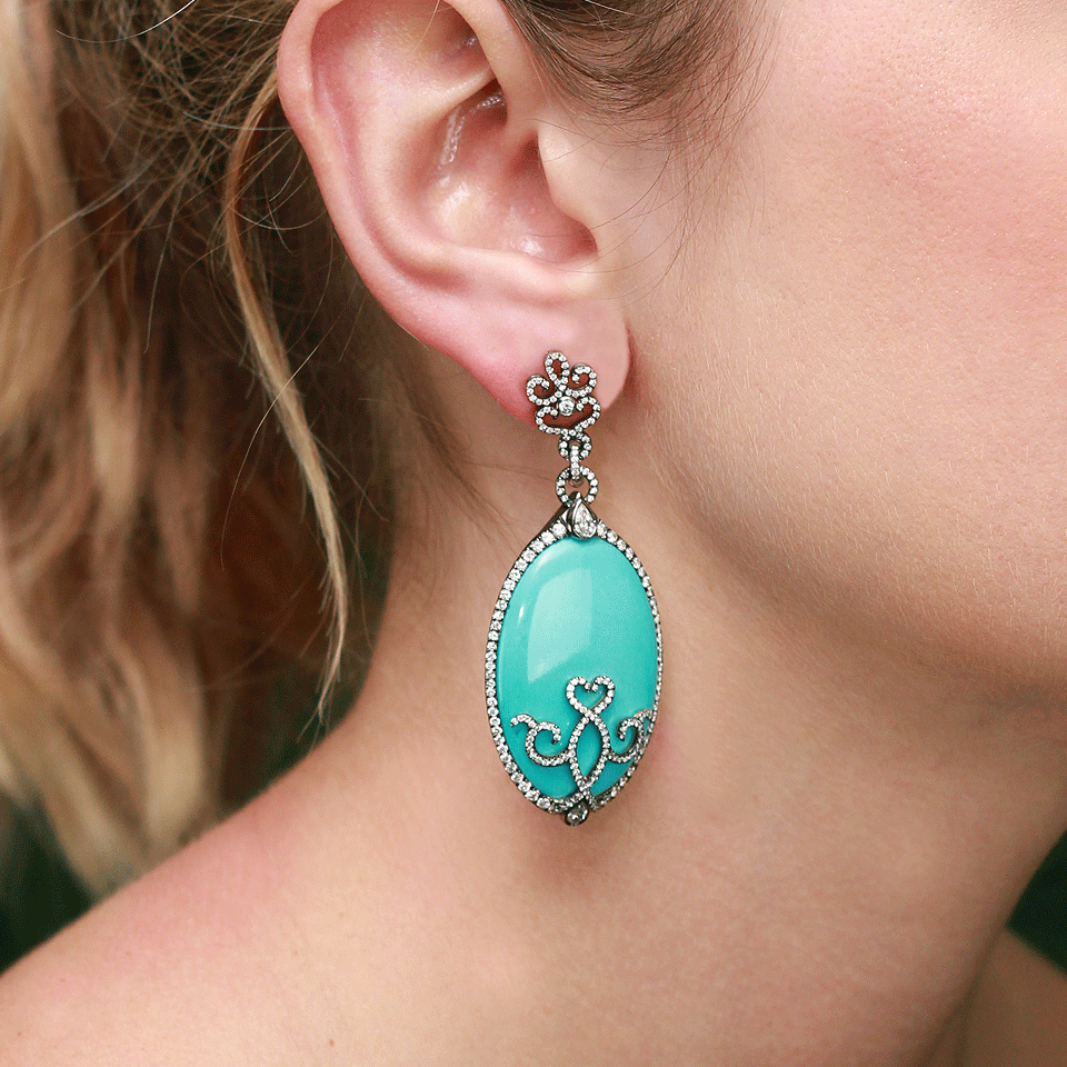 INBAR-Turquoise Cabochon Earrings-WHITE GOLD