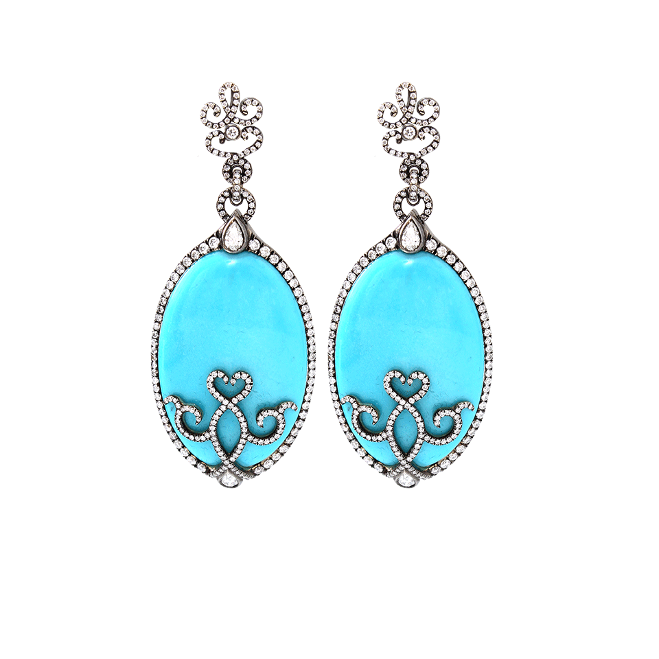 INBAR-Turquoise Cabochon Earrings-WHITE GOLD