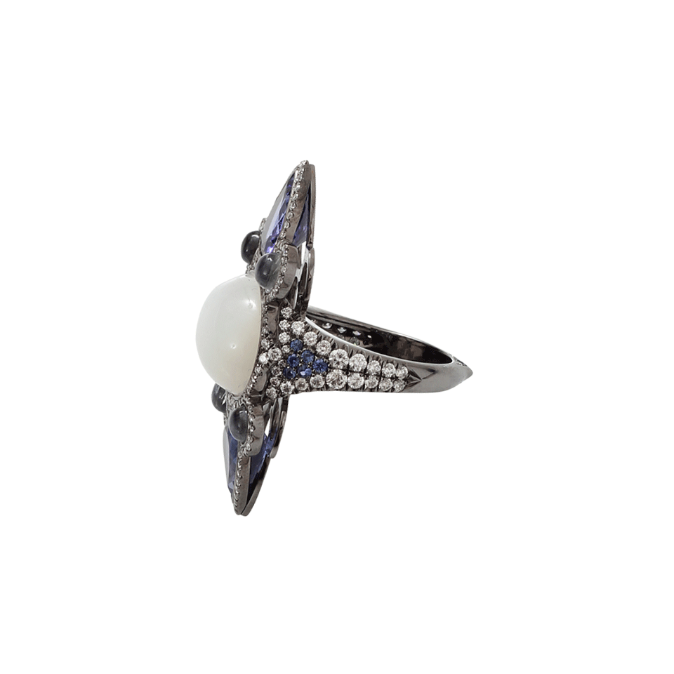 INBAR-Moonstone And Tanzanite Ring-BLACK GOLD
