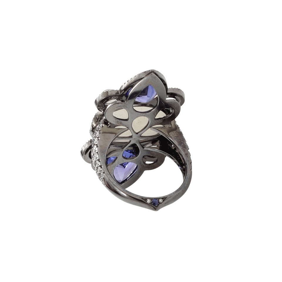 INBAR-Moonstone And Tanzanite Ring-BLACK GOLD