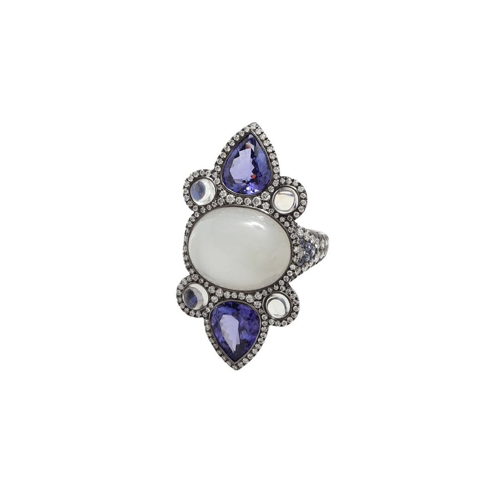 INBAR-Moonstone And Tanzanite Ring-BLACK GOLD