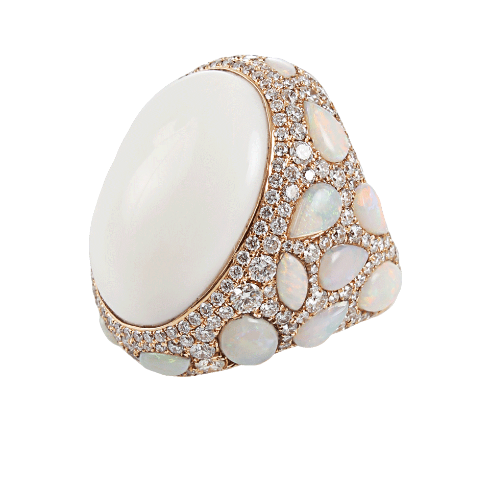 INBAR-Psifas Coral, Opal and Diamond Ring-ROSE GLD