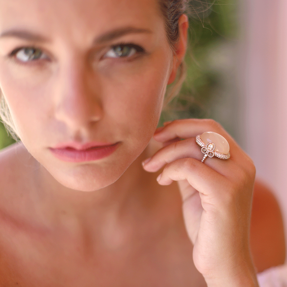 INBAR-Cabochon Moonstone Diamond Ring-ROSE GOLD