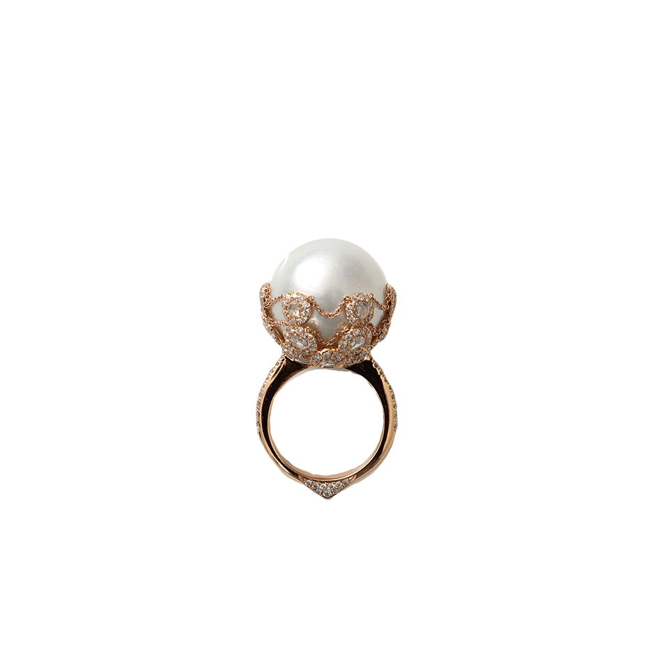 INBAR-Pearl Ring With Chain Detail-ROSE GOLD