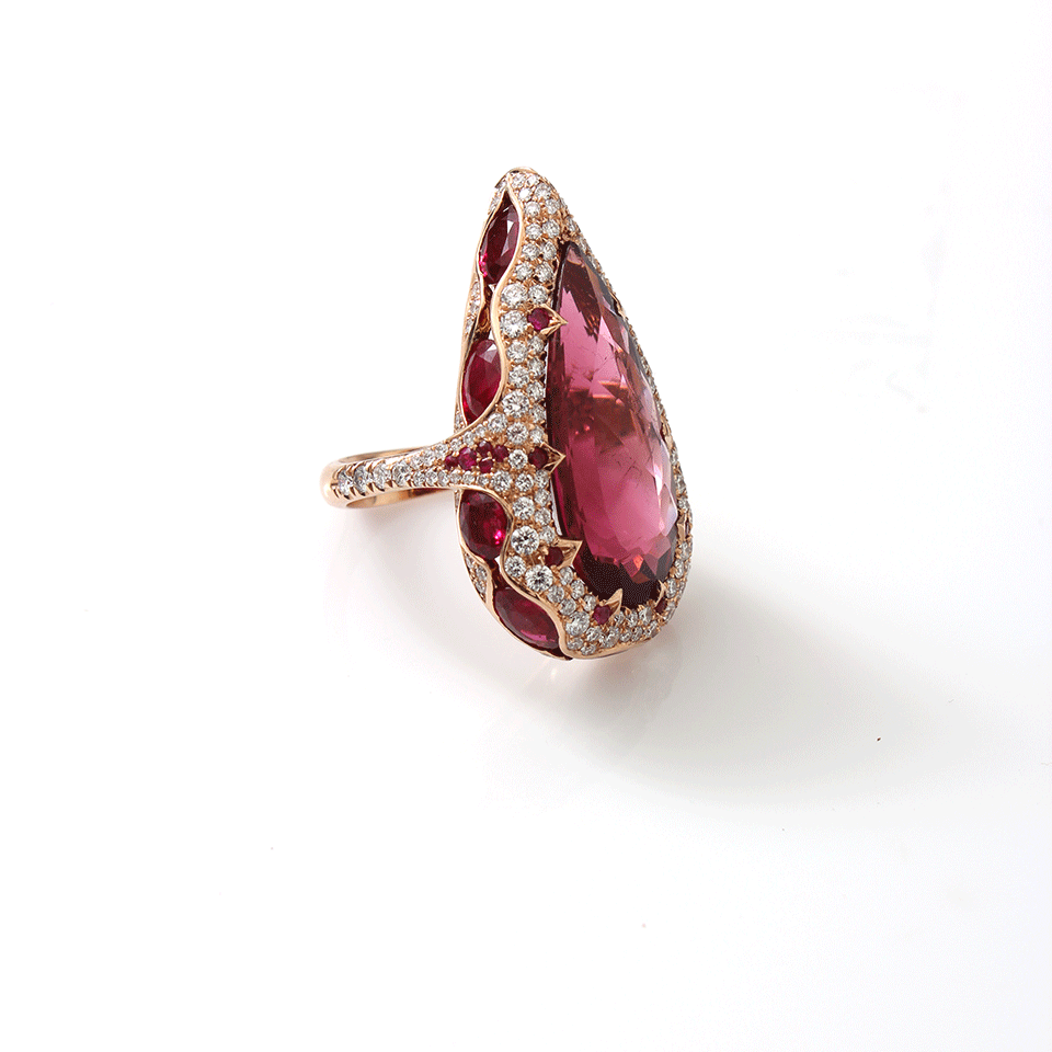 INBAR-Pear Shape Red Tourmaline Ring-ROSE GOLD