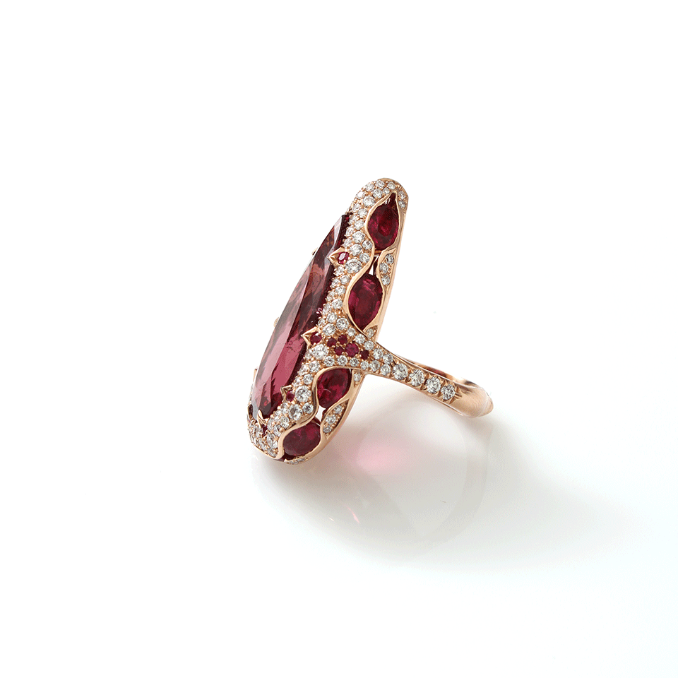 INBAR-Pear Shape Red Tourmaline Ring-ROSE GOLD
