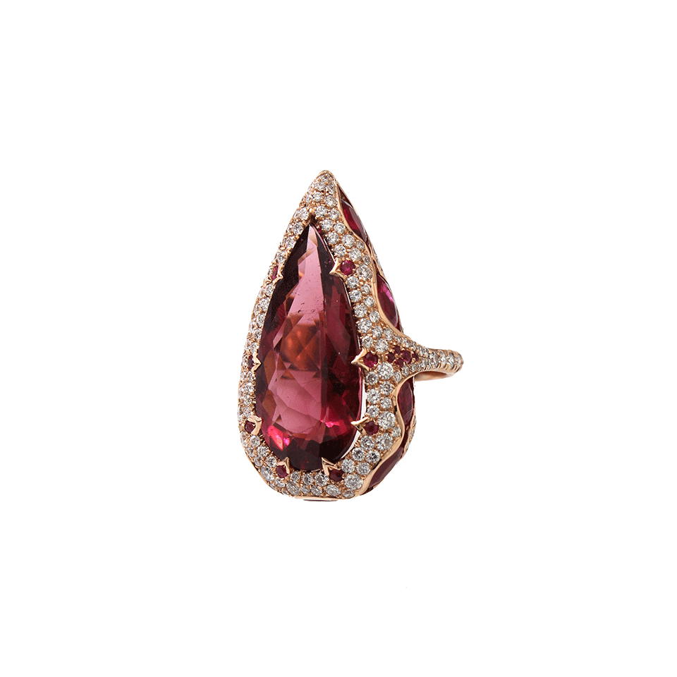INBAR-Pear Shape Red Tourmaline Ring-ROSE GOLD