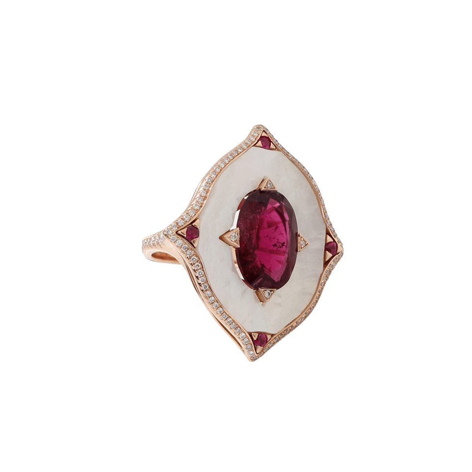 INBAR-Rubelite And Mother Of Pearl Shield Ring-ROSE GOLD