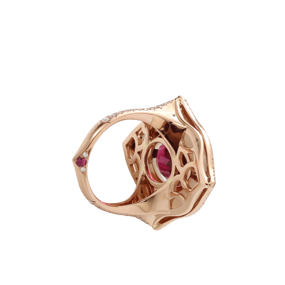 INBAR-Rubelite And Mother Of Pearl Shield Ring-ROSE GOLD
