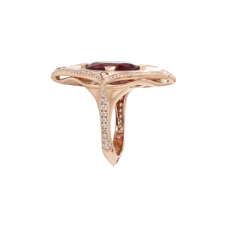 INBAR-Rubelite And Mother Of Pearl Shield Ring-ROSE GOLD