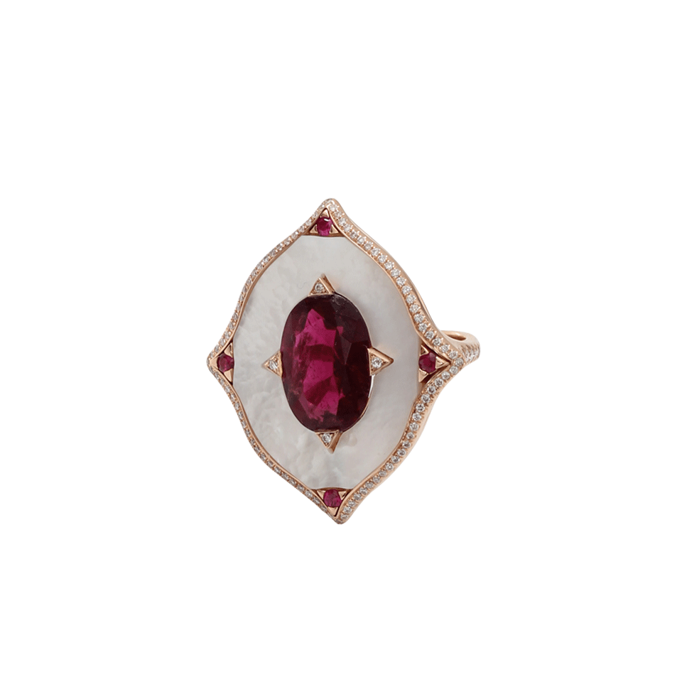 INBAR-Rubelite And Mother Of Pearl Shield Ring-ROSE GOLD