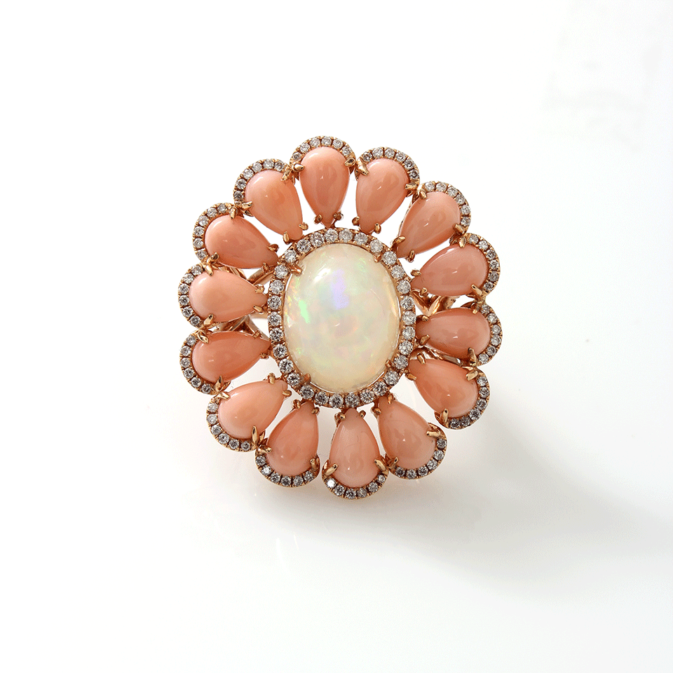 INBAR-Cabochon Opal Flower Ring-ROSE GOLD