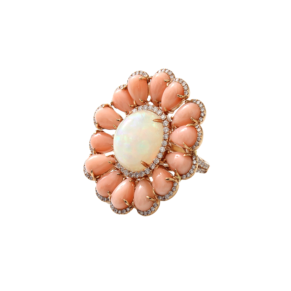 INBAR-Cabochon Opal Flower Ring-ROSE GOLD