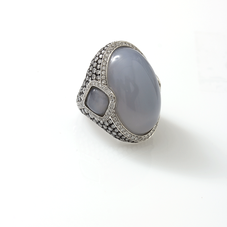 INBAR-Cabochon Chalcedony Ring-WHITE GOLD