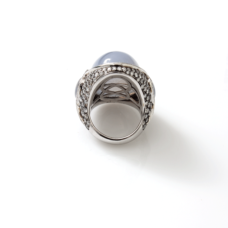 INBAR-Cabochon Chalcedony Ring-WHITE GOLD