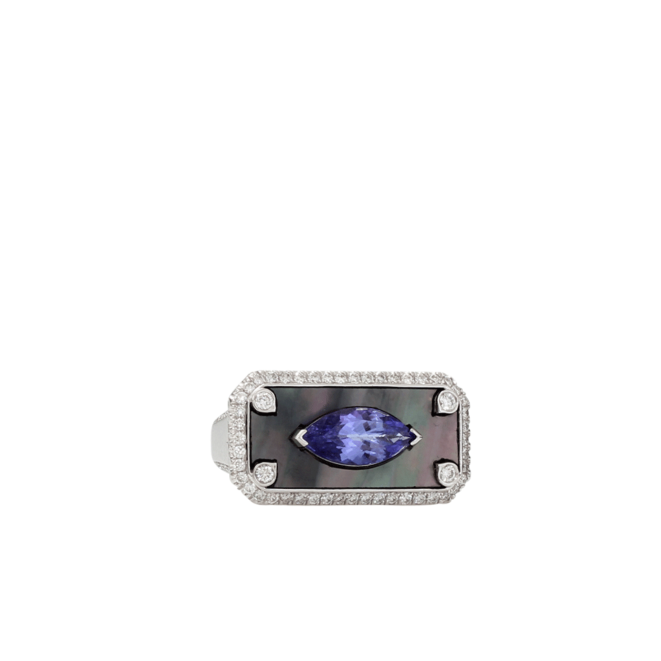 INBAR-Mother Of Pearl And Tanzanite Signet Ring-WHITE GOLD
