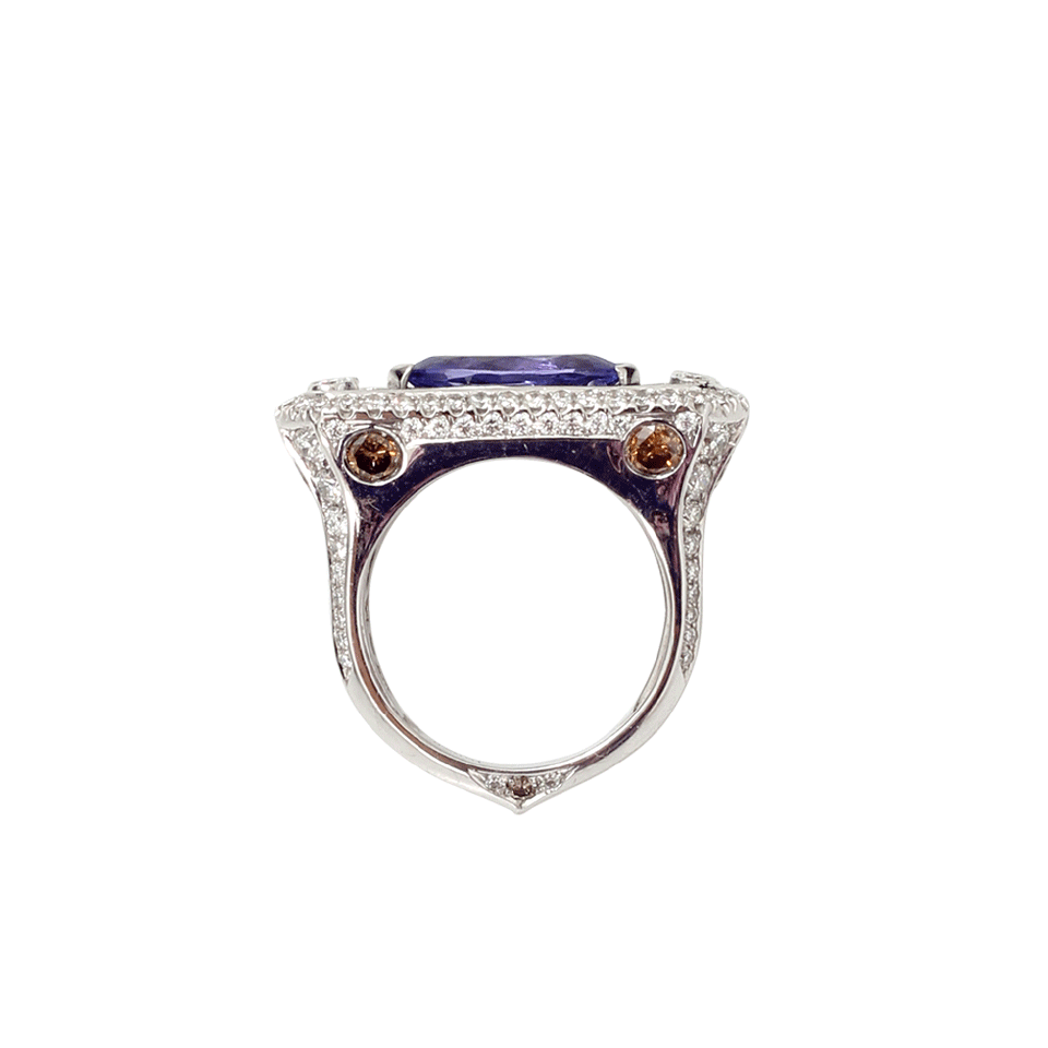 INBAR-Mother Of Pearl And Tanzanite Signet Ring-WHITE GOLD