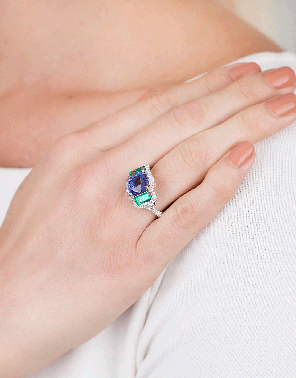 INBAR-Tanzanite And Emerald Ring-WHITE GOLD