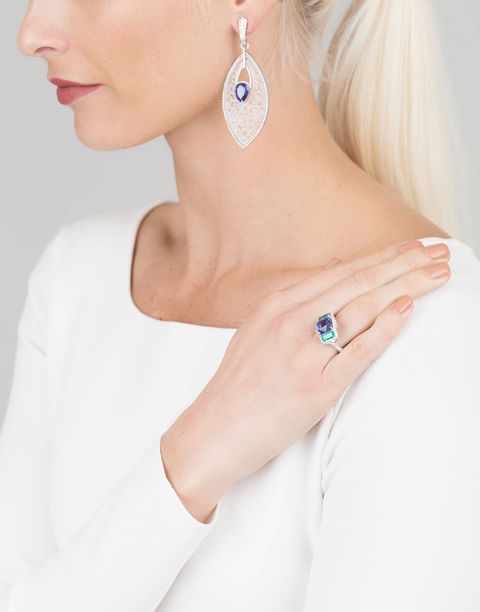 INBAR-Tanzanite And Emerald Ring-WHITE GOLD