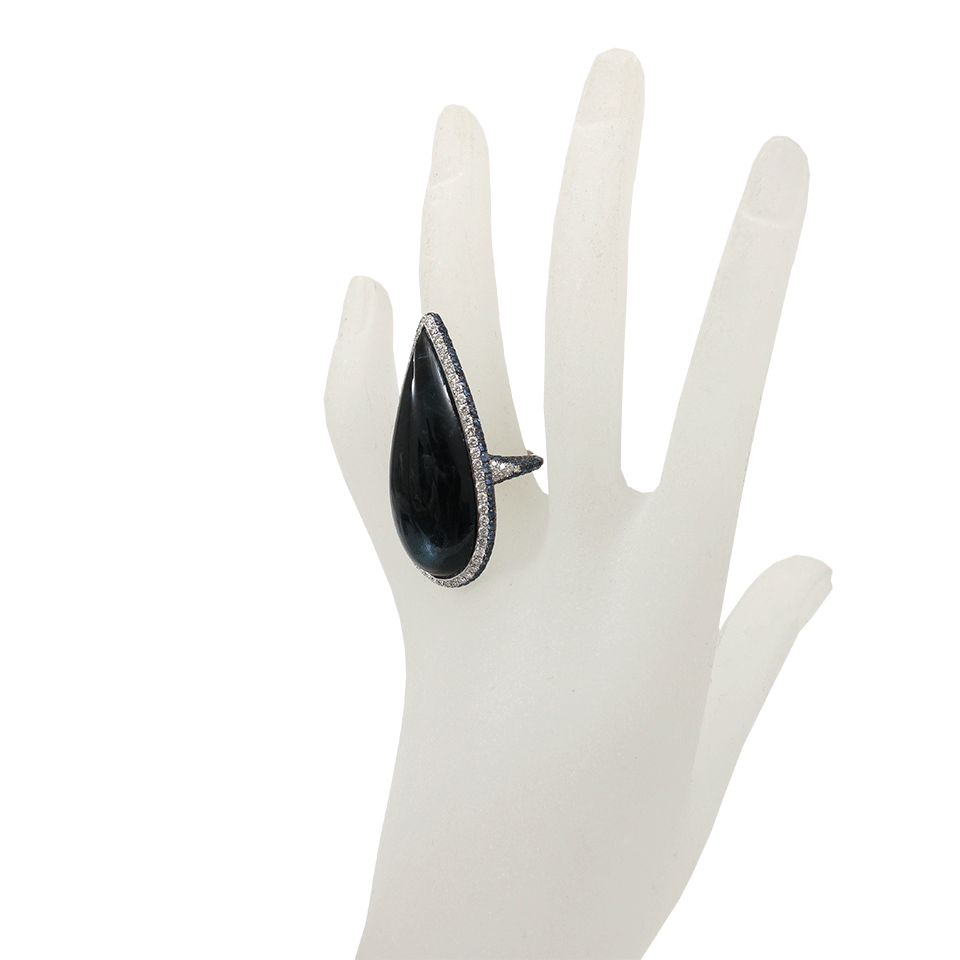 INBAR-Teardrop Green Tourmaline Ring-WHITE GOLD
