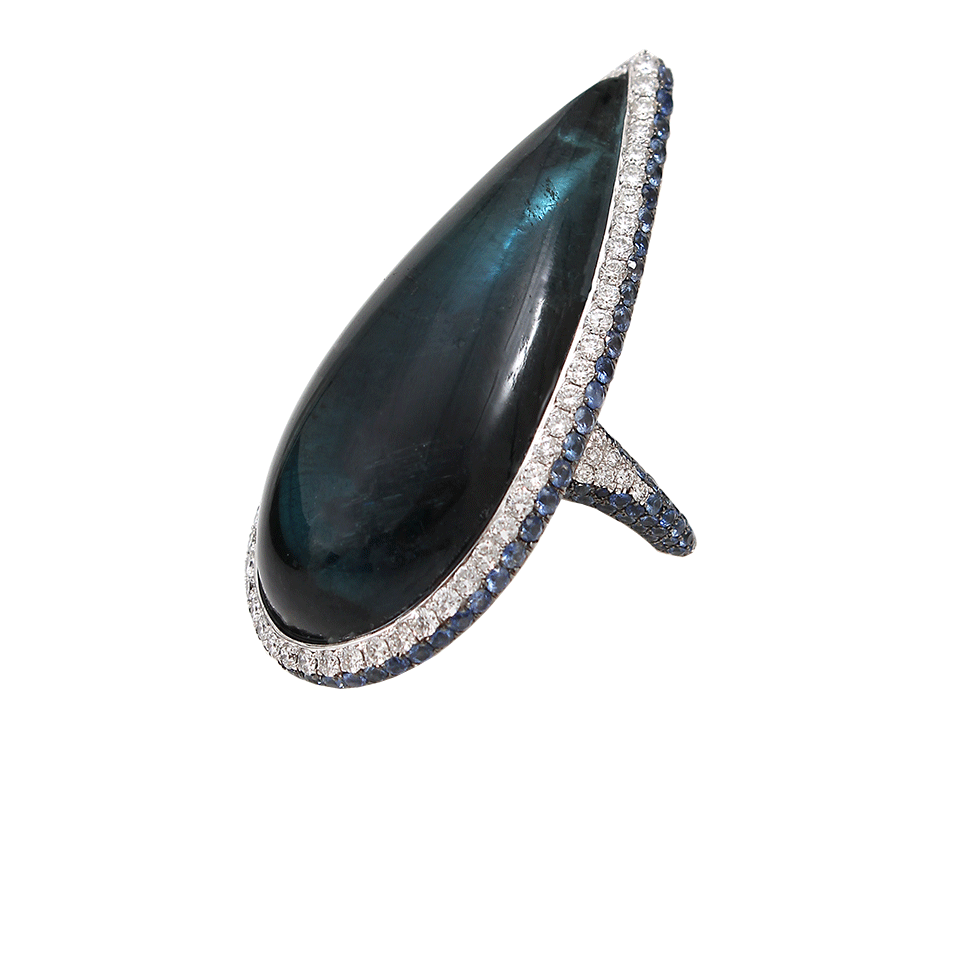 INBAR-Teardrop Green Tourmaline Ring-WHITE GOLD