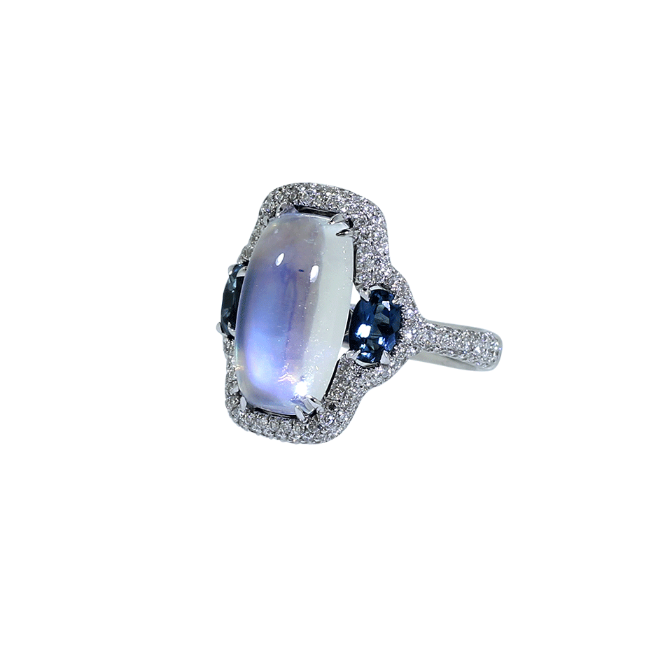 INBAR-Moonstone And Tourmaline Ring-WHITE GOLD