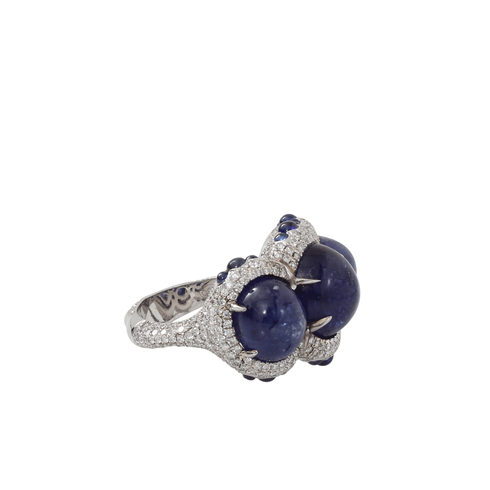 INBAR-Triple Sapphire Cabochon Ring-WHITE GOLD