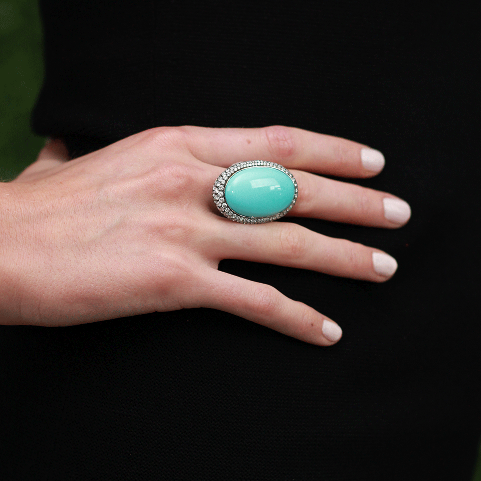 INBAR-Turquoise Cabochon Ring-WHITE GOLD