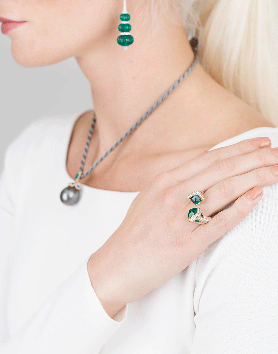 INBAR-Emerald Bypass Ring-YELLOW GOLD
