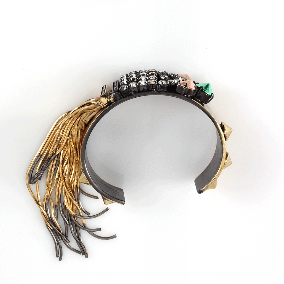 IOSSELLIANI-Crystal And Stud Fringe Cuff-BRASS