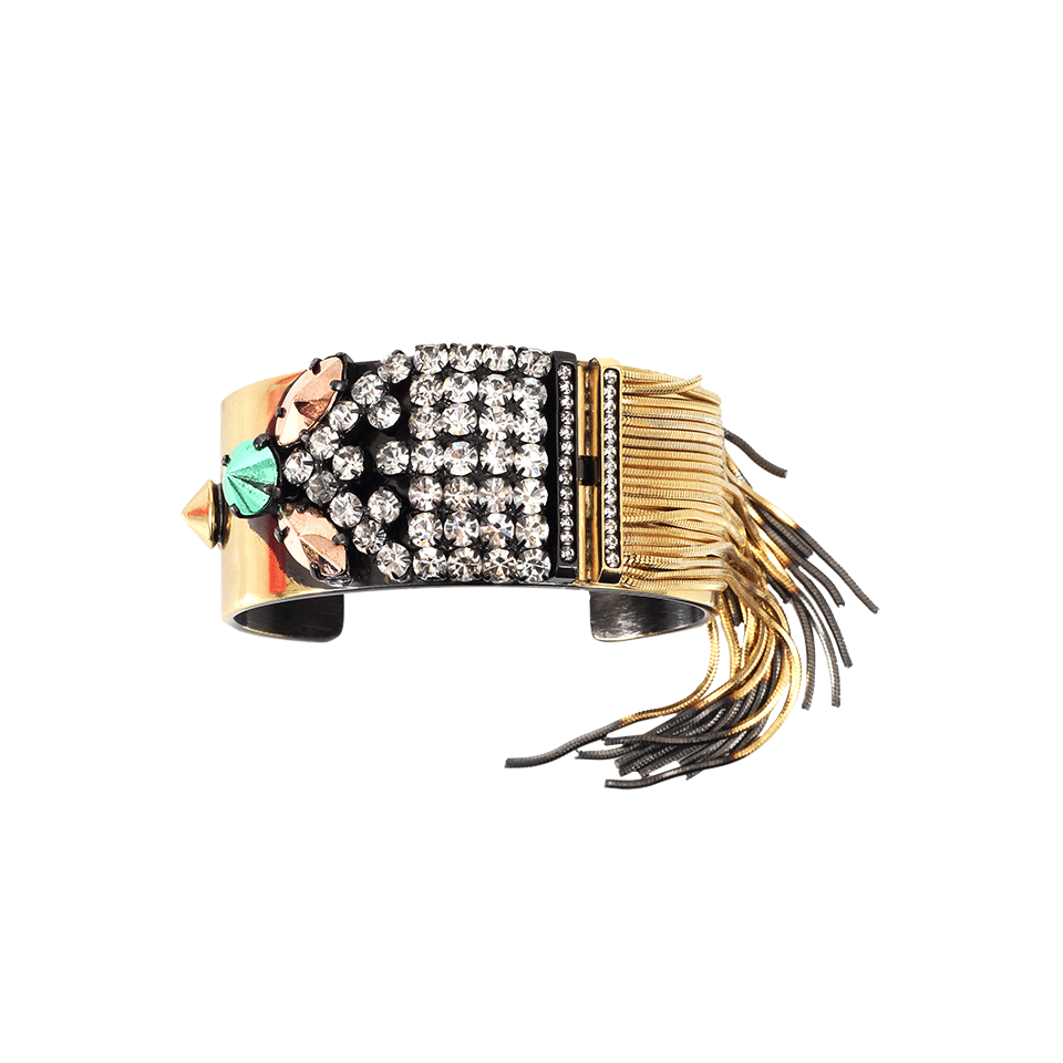 IOSSELLIANI-Crystal And Stud Fringe Cuff-BRASS